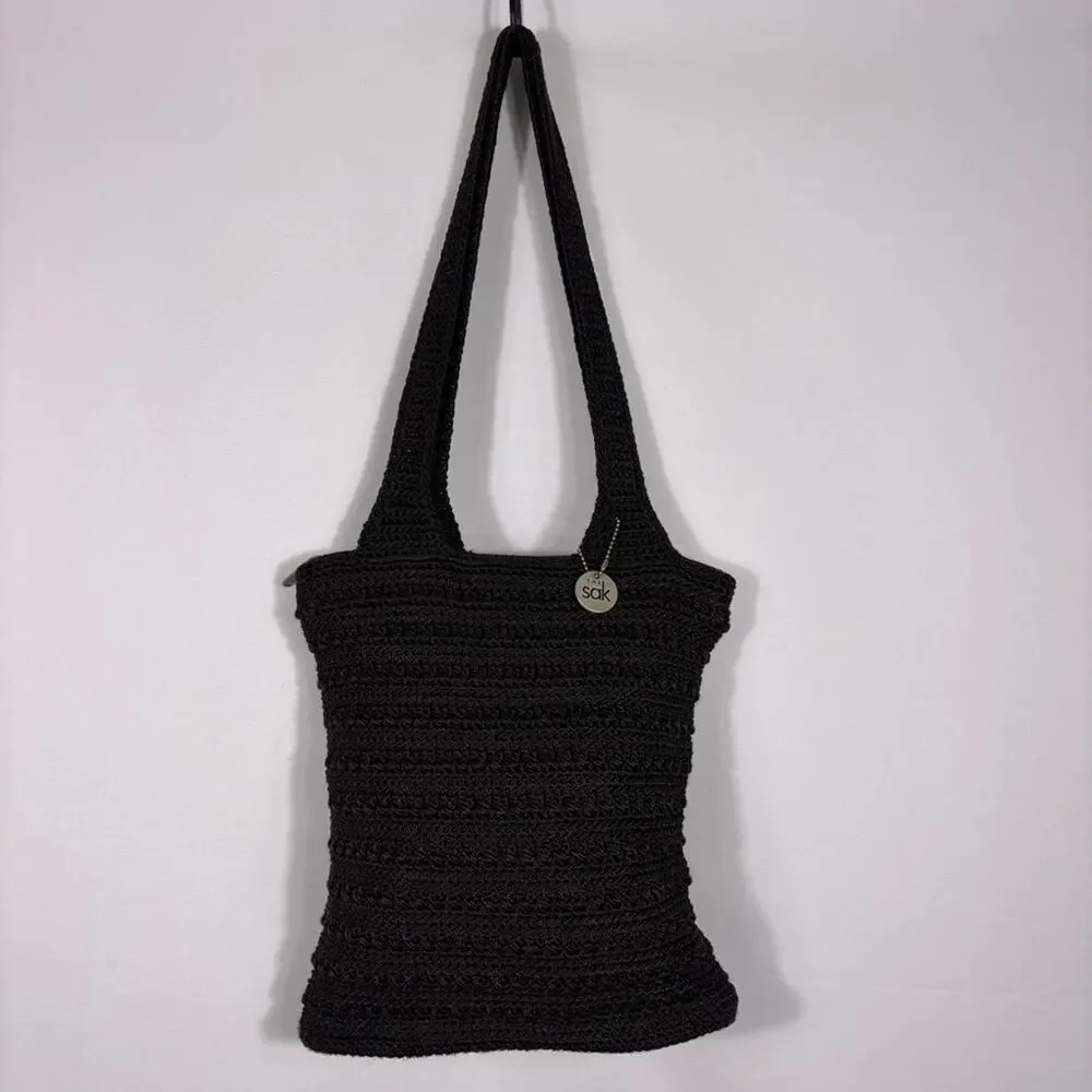 The Sak Black Crochet Knit Tote Shoulder Bag Bin10